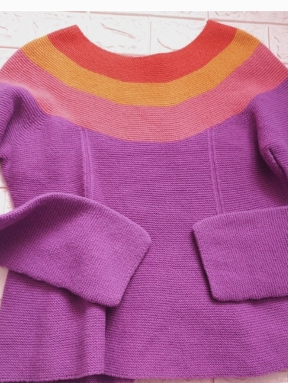 Tsumori Chisato Purple Sweater with Pink, Orange and Red Yoke